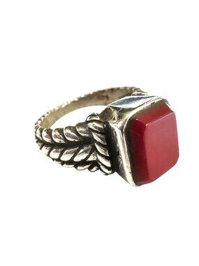 Vintage Sterling Silver Coral Ring With Braided Band Size 7.5 Signed SE 925